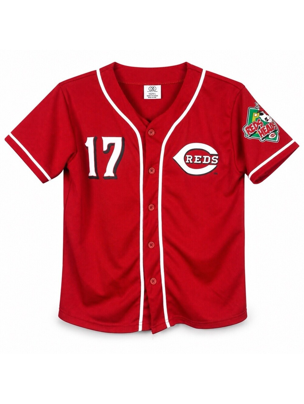 Cincinnati Reds Heads Jersey Youth S/M #17 MLB Baseball Kids Club 2017 Promo